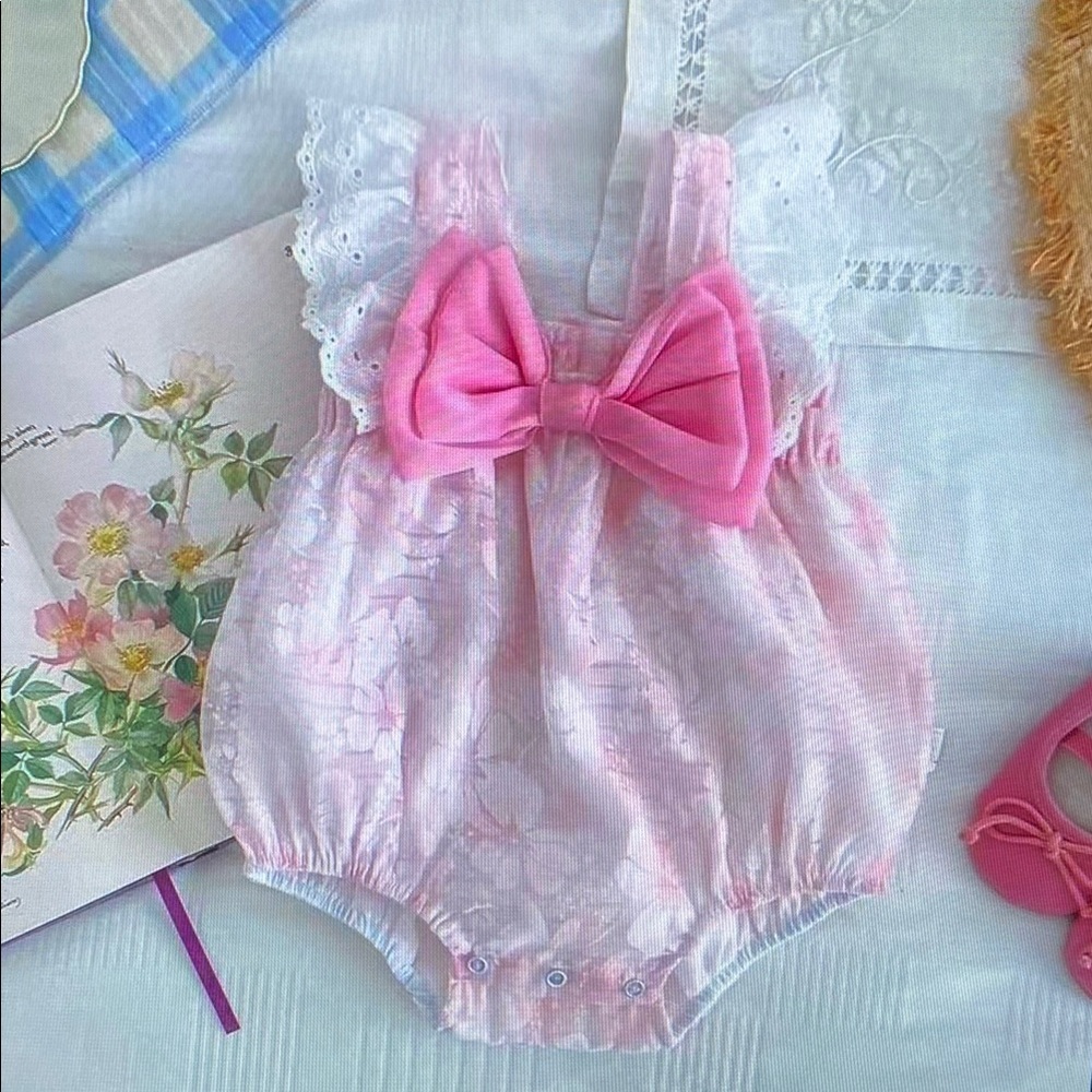 Pink Floral Baby Romper with Bow